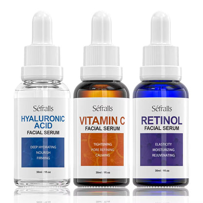 Sefralls Facial Serum Set - Hyaluronic Acid, Vitamin C & Retinol Trio