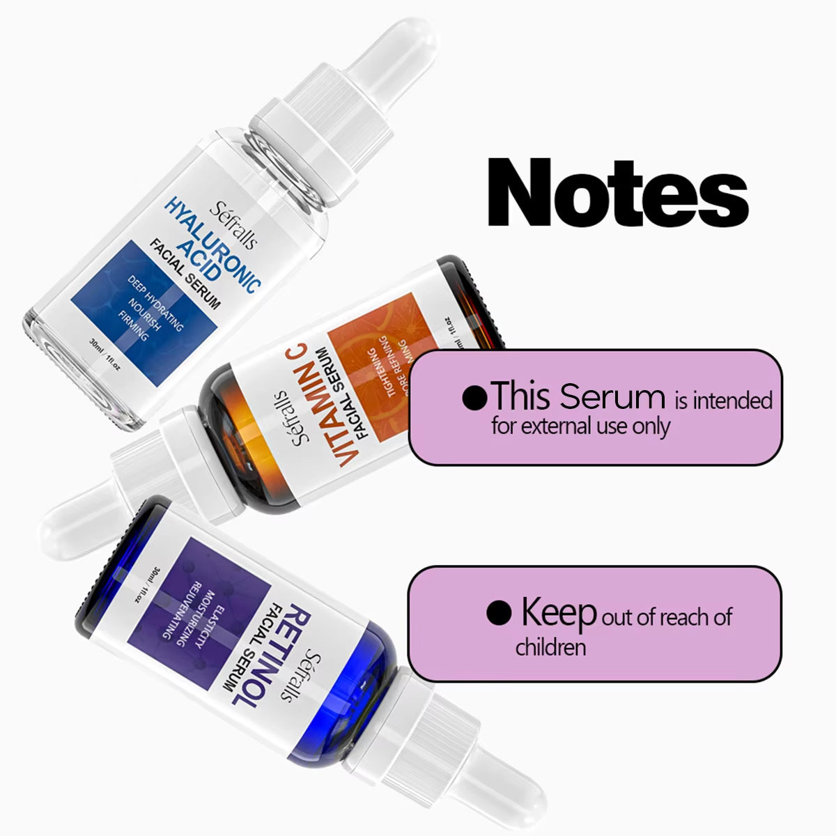 Sefralls Facial Serum Set - Hyaluronic Acid, Vitamin C & Retinol Trio