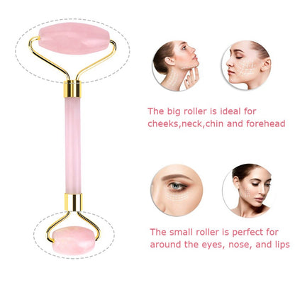 Rose Quartz Roller Slimming Face Massager Lifting Tool Natural Jade