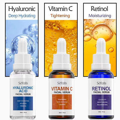 Sefralls Facial Serum Set - Hyaluronic Acid, Vitamin C & Retinol Trio