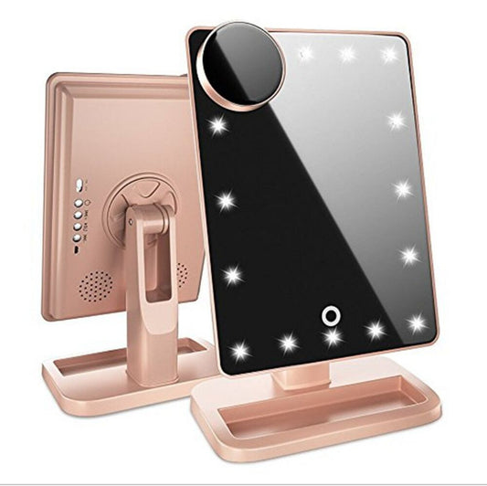 Touch Screen LED Makeup Mirror with Bluetooth Speaker &amp; 10X Magnification ✨