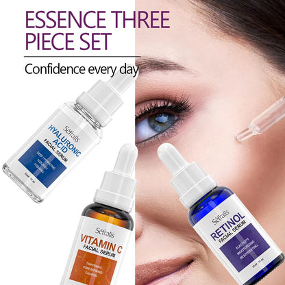 Sefralls Facial Serum Set - Hyaluronic Acid, Vitamin C & Retinol Trio