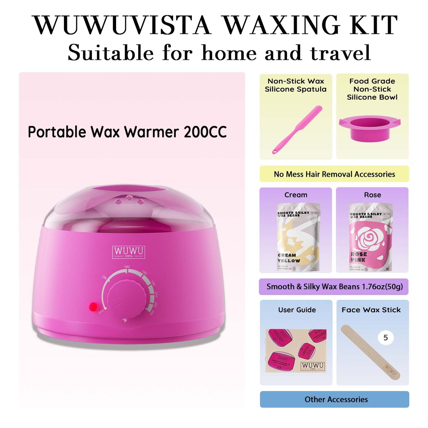 WUWUVISTA Hair Removal Wax Kit - Wax Warmer & Beads for Face & Body