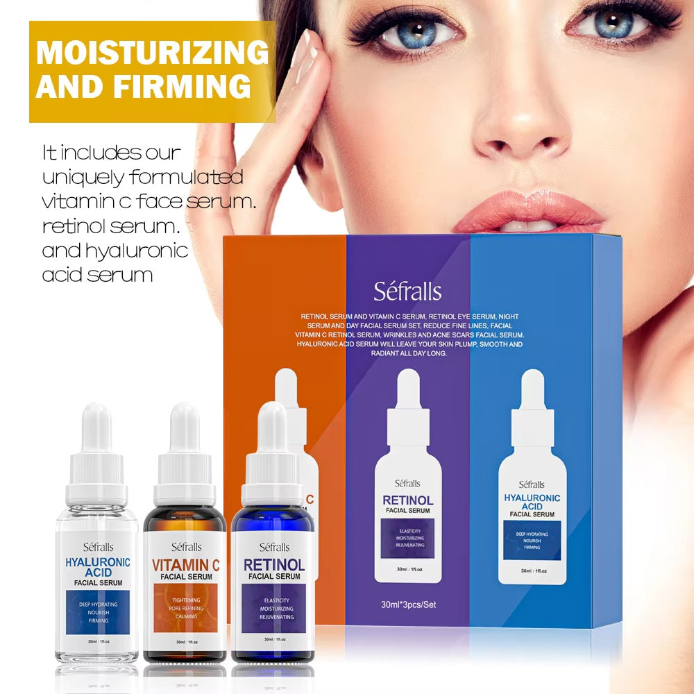 Sefralls Facial Serum Set - Hyaluronic Acid, Vitamin C & Retinol Trio